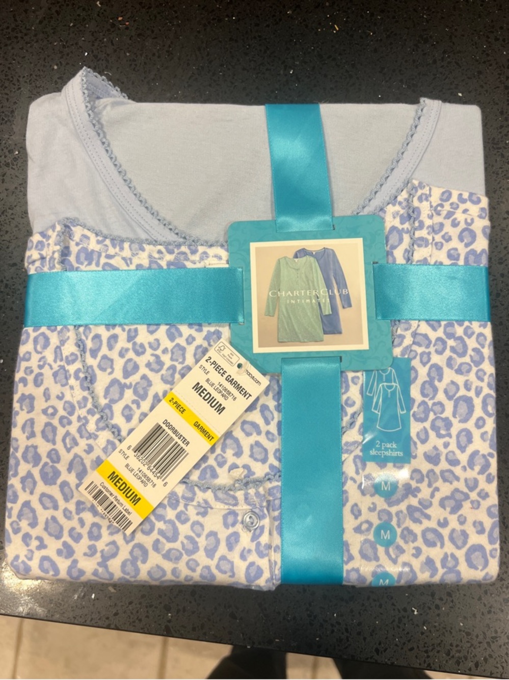 Charter Club Light Blue & Blue Leopard 2-Pack Sleepshirts